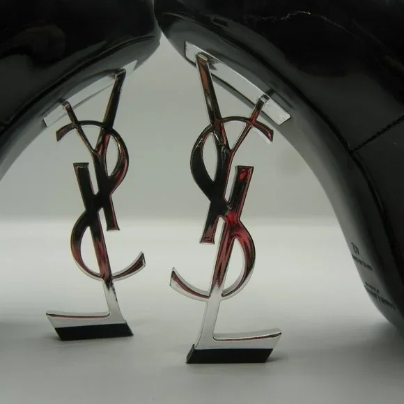 YVES ST. LAURANT BLACK /SILVER HEELS SZ 11.5 /42 - Picture 3 of 9